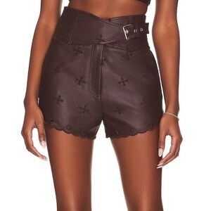 Sara Embroidered Faux Leather Short in Chocolate Brown - Tularosa